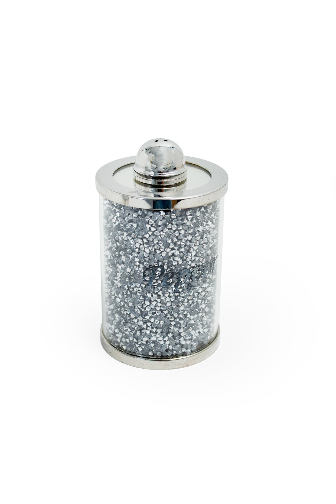 Silver Crystal Salt & Pepper Shaker Set – Glam Cylinder Design