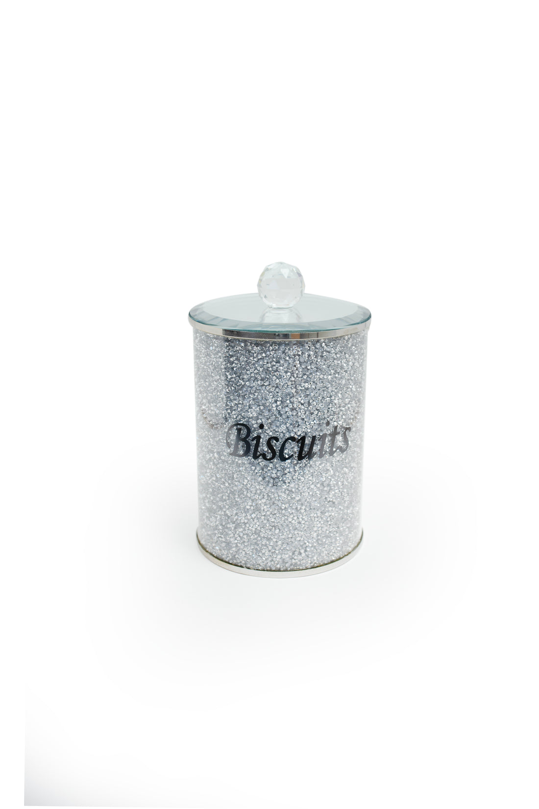 Crystal-Inspired Biscuit Jar with Glass Lid & Silver Glitter Body