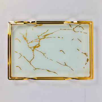 Opulent Marble Luxe Tray – Gold & White Glass Elegance