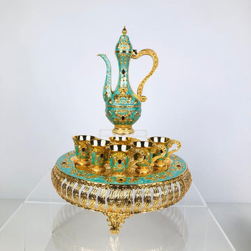 Imperial Turquoise Coffee Set – Luxurious Gold & Turquoise Arabic Coffee Collection