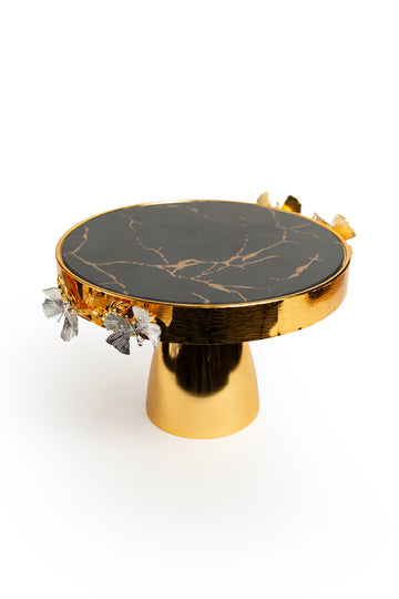 KANZ Luxe Pedestal Stand – Black Marble & Metallic Bloom