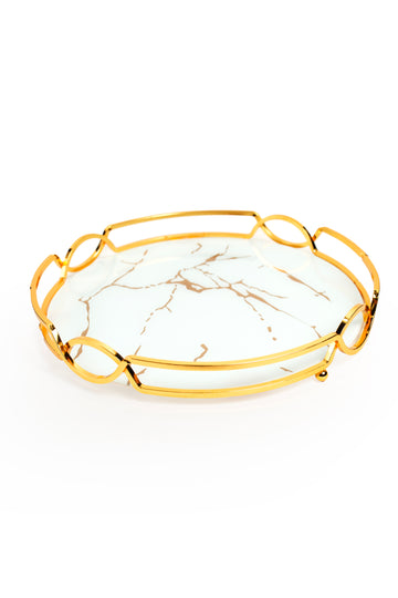 KANZ Round Marble Tray – White & Gold Rim Design