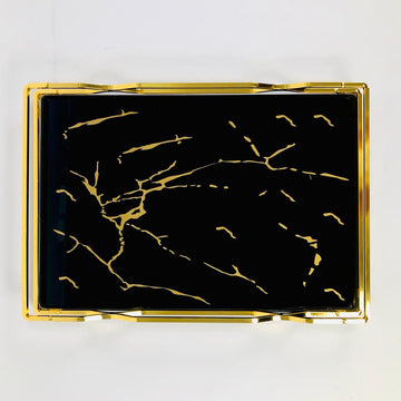 Opulent Marble Luxe Tray – Gold & Black Glass Elegance