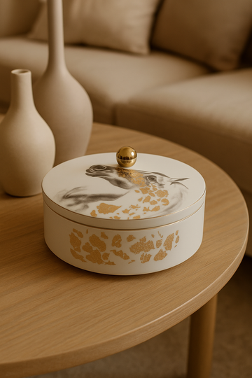 Porcelain Decorative Storage Jar – Arabian Horse Design with Gold Detail