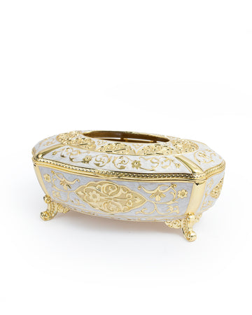 Luxury Baroque Tissue Box – White & Gold