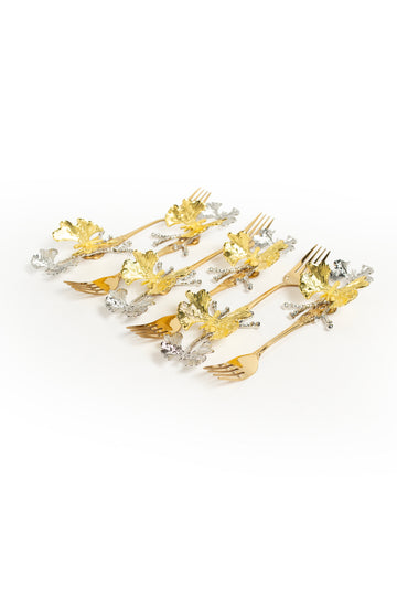 Ginkgo Leaf Decorative Gold Fork Set – 6-Piece Luxury Flatware