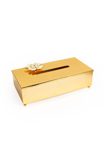Gold-Plated Floral Tissue Box Cover – Luxury Metal Dispenser