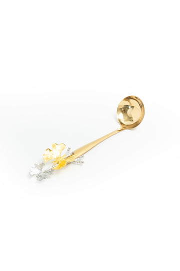 Gold Serving Ladle with Two-Tone Floral Handle – Decorative Leaf Accent