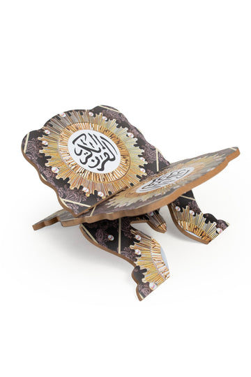 Elegant Quran Stand (Rehal) – Black & Gold Sunburst Design