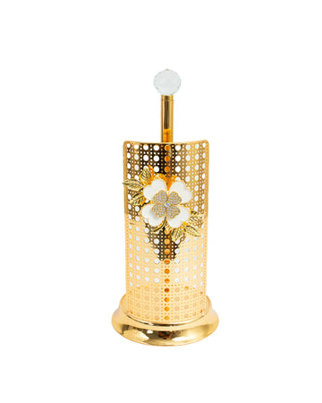 Luxury Gold Kitchen Roll Holder with Crystal & Floral Detail