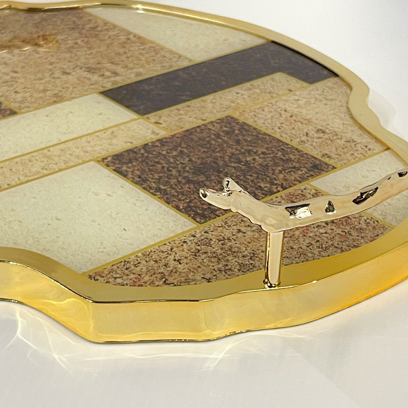 KANZ Gold-Inlay Decorative Tray β Modern Stone Mosaic