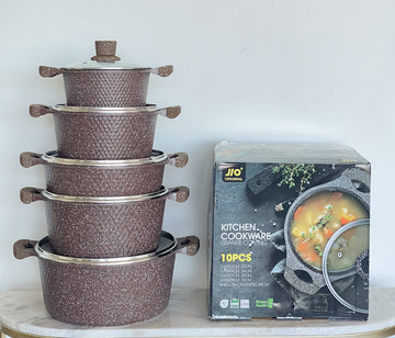 JIO DiamondEdge™ 10-Piece Textured Granite Cookware Set (insulated handle)