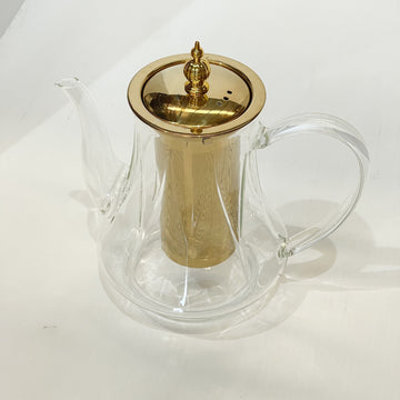 Layali Curved Glass Teapot – Gold Infuser Edition