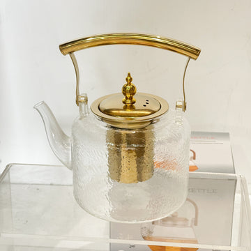 Amira Hammered Glass Teapot – Gold Handle