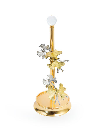 Gold & Silver Butterfly Paper Towel Holder with Crystal Top
