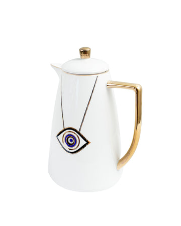 Porcelain Evil Eye Vacuum Flask – 1L (Glass Interior)