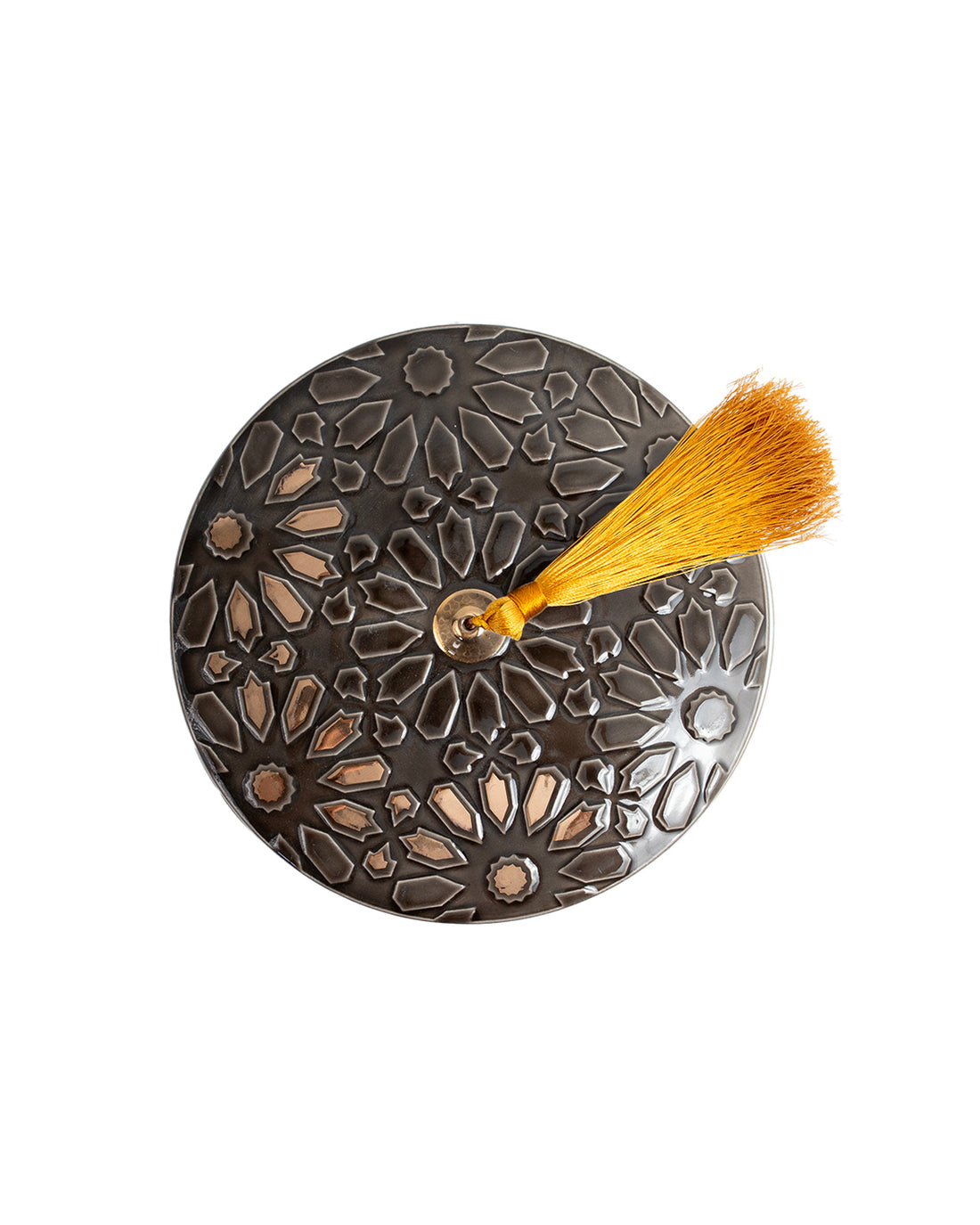 Ikram Embossed Ceramic Storage Jar β Black with Tassel Lid