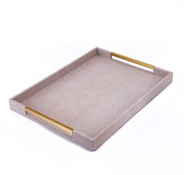 Ikram Luxe Leather Tray – Large Coffee & Gold Serving Tray