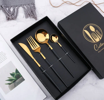LuxeOnyx Gold 4-Piece Cutlery Set