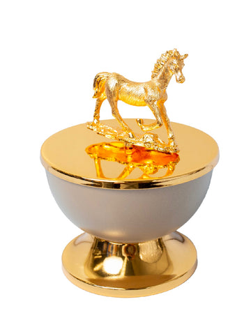Golden Stallion Luxe Holder – Elegant Taupe & Gold Storage Dish