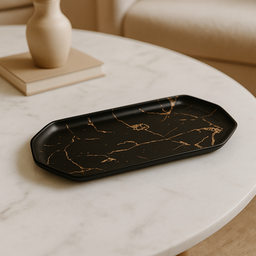 Black Marble-Effect Serving Tray – Octagonal Edge