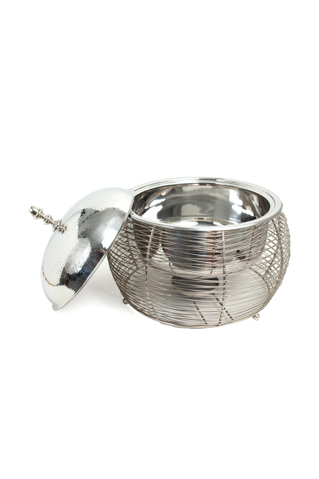 Round Stainless-Steel Food Warmer with Wire Stand & Hammered Dome Lid - 4500 mL