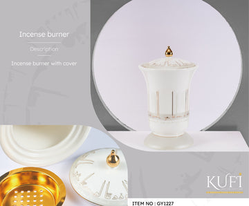 Kufi Elegance Incense Burner – White & Gold Covered Bakhoor Holder