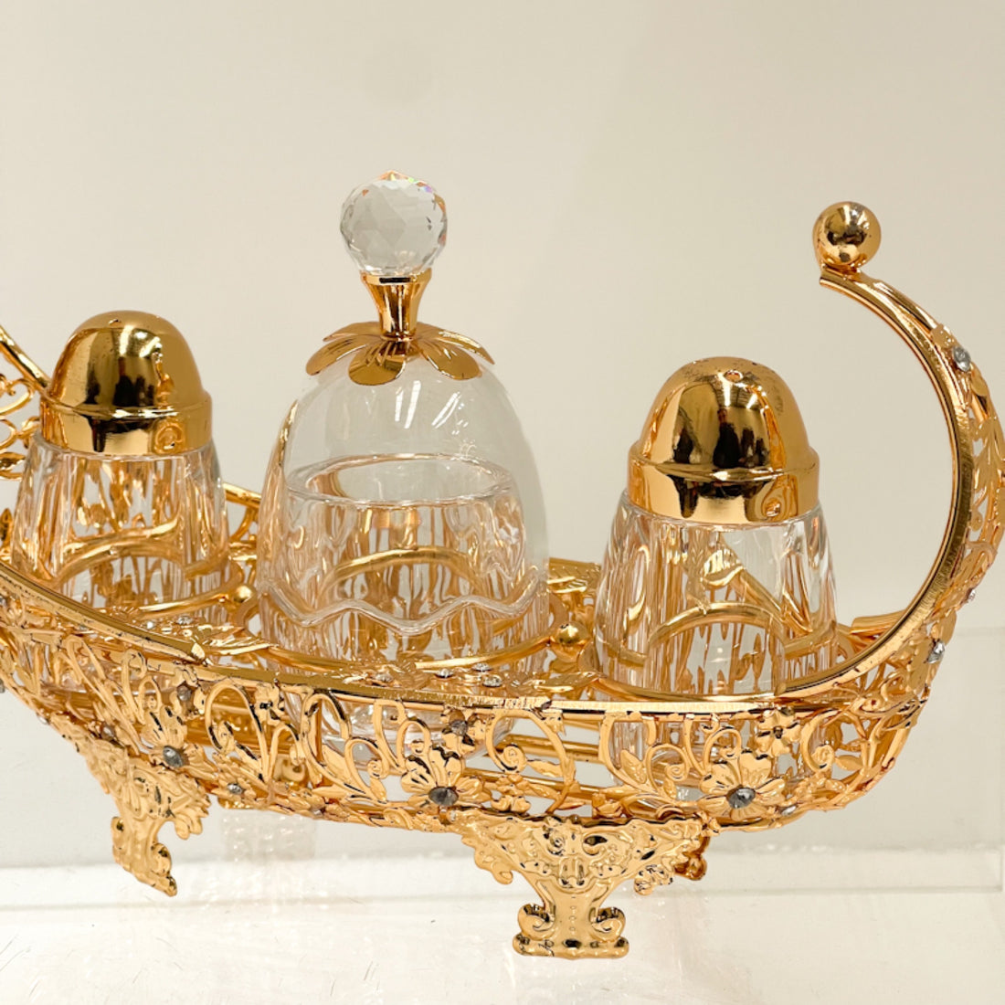 Lunar Elegance 24K Gold-Plated Salt, Pepper & Egg Holder β Luxury Ramadan Serving Set