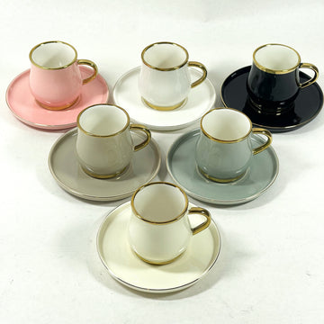 Muse Pastel – Assorted Porcelain Coffee Cup & Saucer Set (6 pcs)