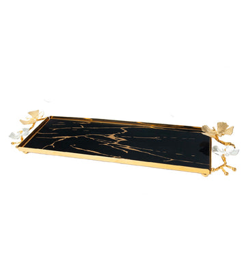 Luxe Noir Marble Serving Tray with Gold Accents