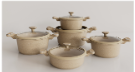 Beige Granite Cookware Set – Non-Stick Casserole Pots with Lids