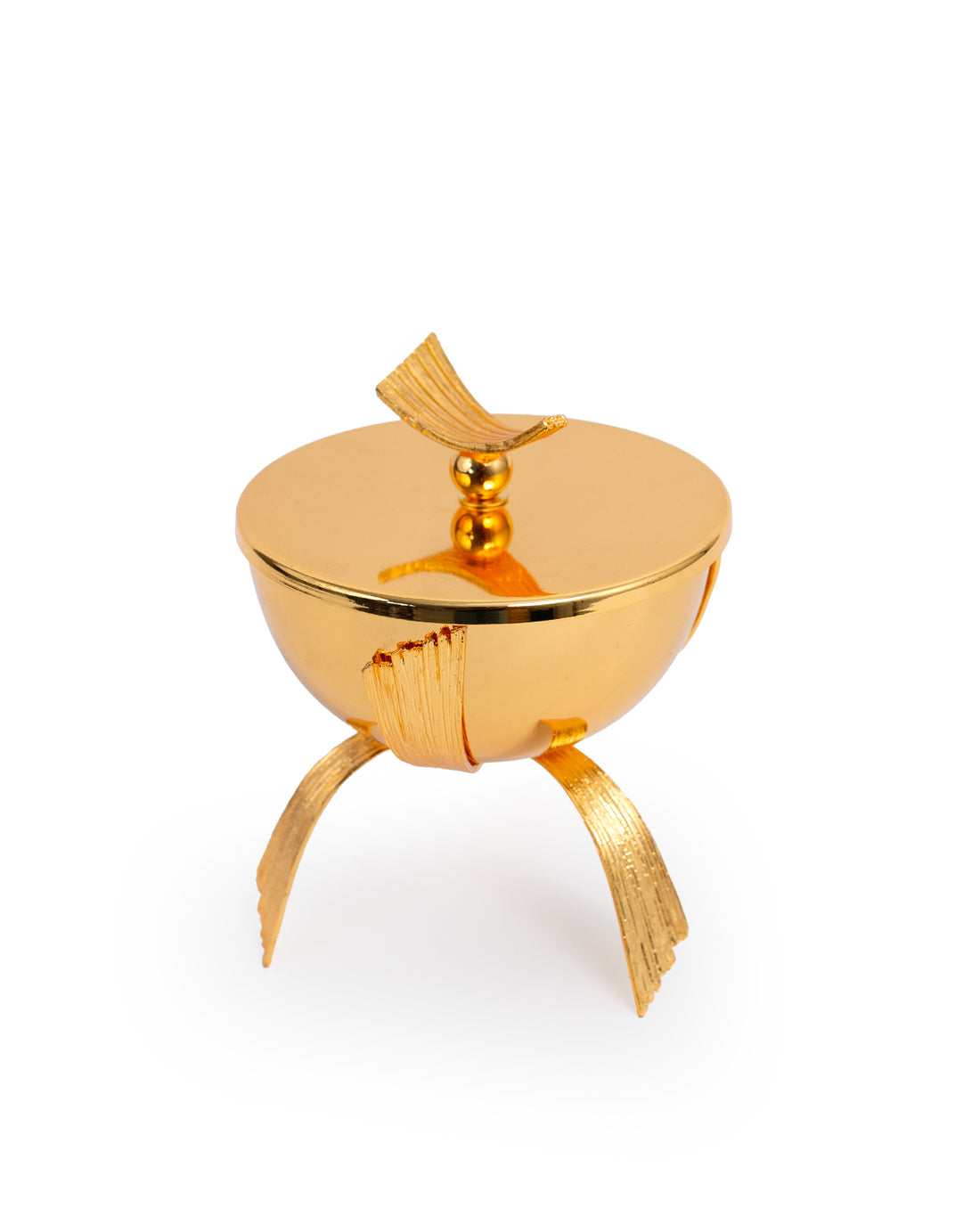 Gold Decorative Pedestal Bowl with Textured Leaf Legs – Modern Luxe Accent
