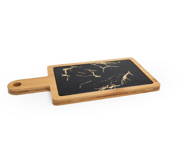 Bamboo Serving Board with Black Marble-Effect Inlay – Rectangular Paddle Design