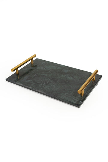 Midnight Marble Tray with Gold Handles