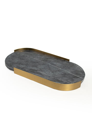 Grande Noir Marble Tray – Brass Trim
