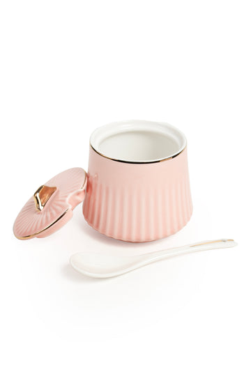 Blush Pink Ceramic Sugar Pot with Spoon