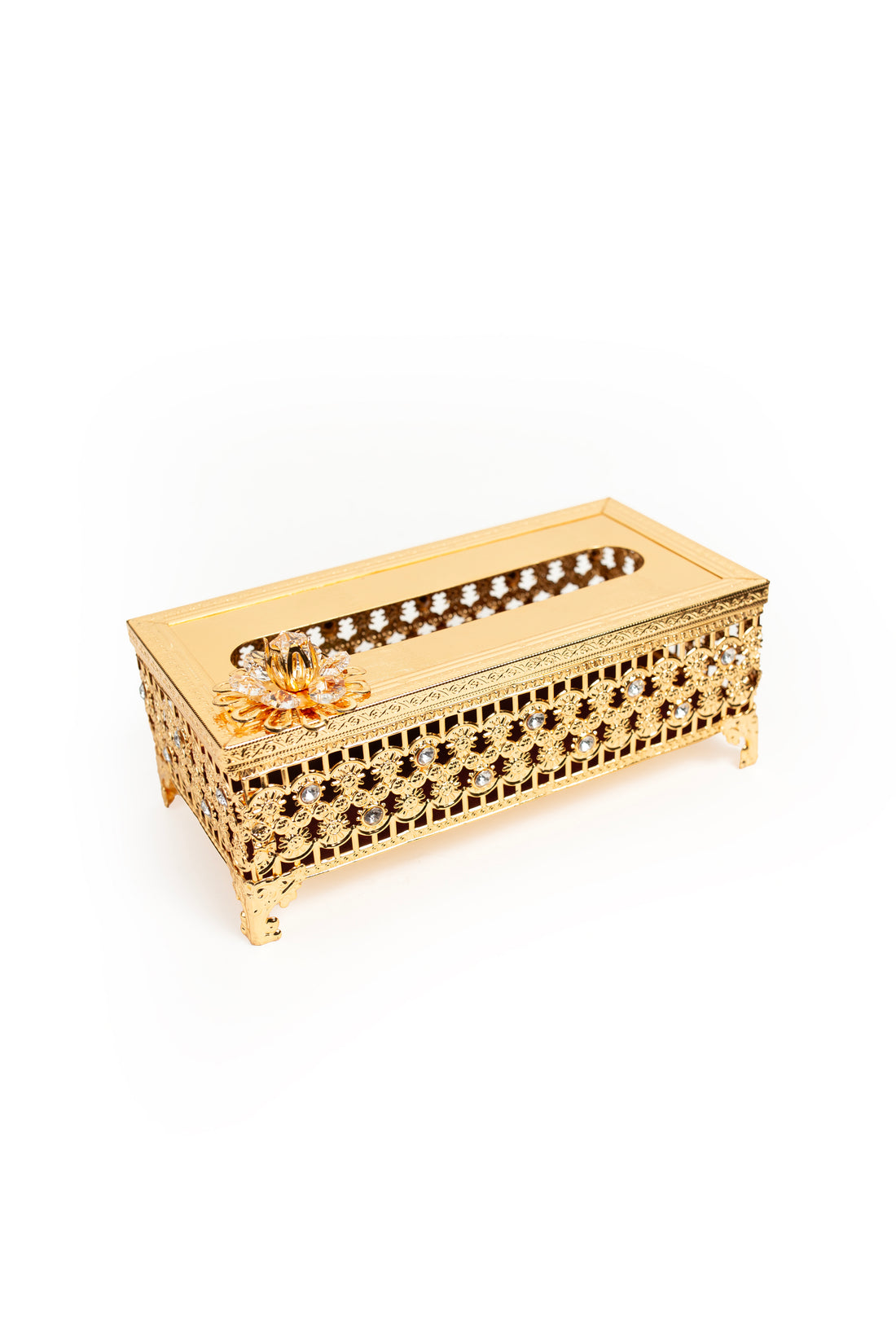 Ornate Golden Rectangular tissue & Trinket Box