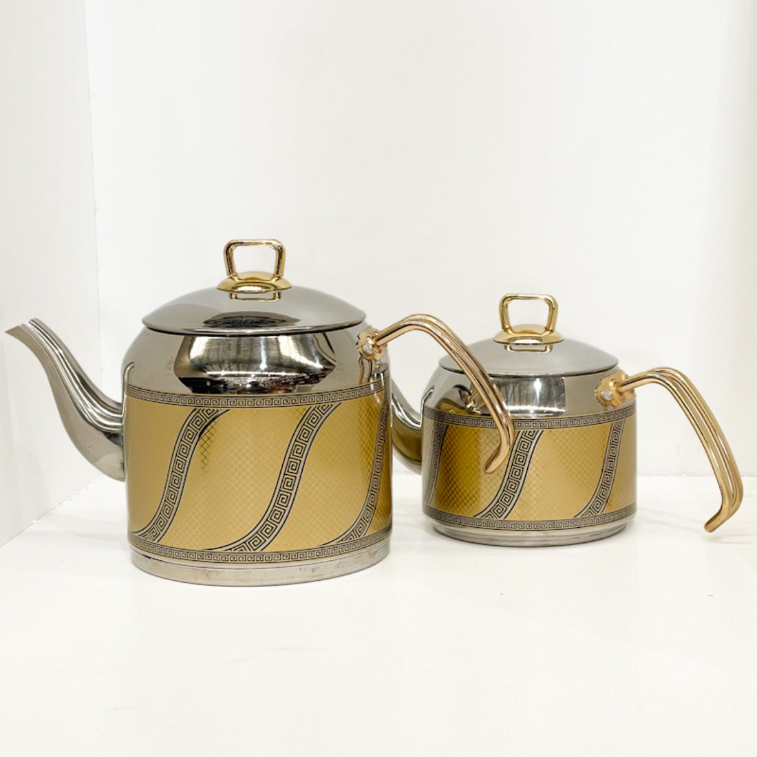 Turkish Stainless Steel Double Teapot – Induction-Compatible & Gold Design