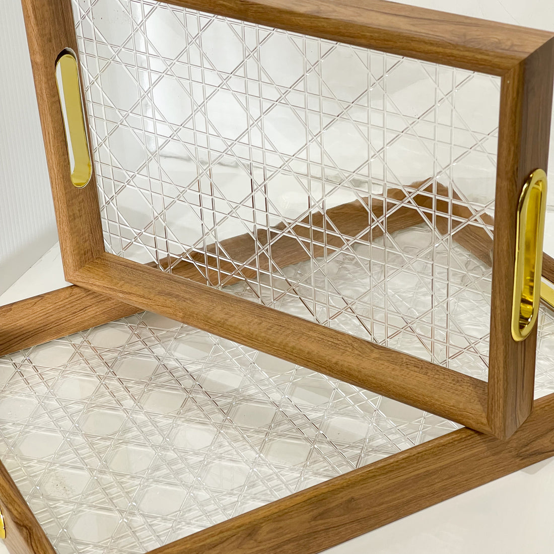 Rattan Luxe Acrylic Tray Set – 2 Piece