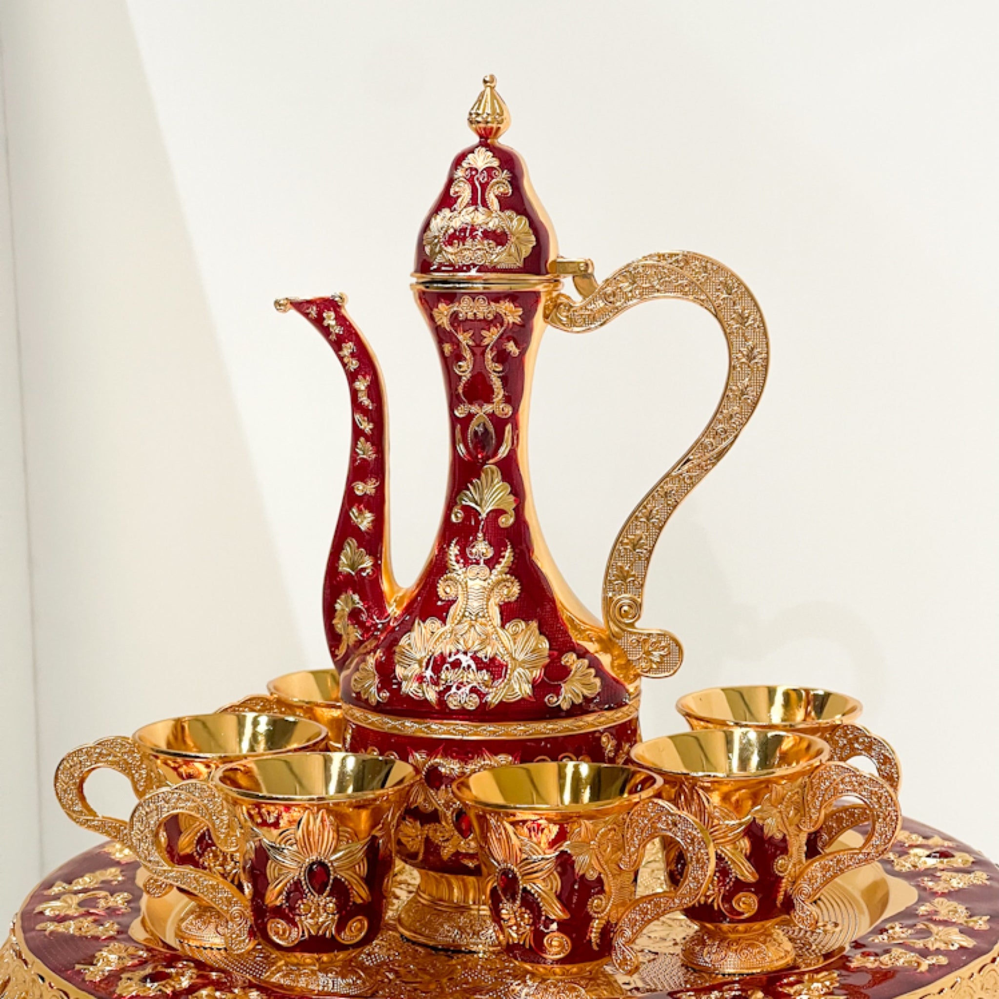 Royal Elegance Arabic Coffee Set – Red & Gold