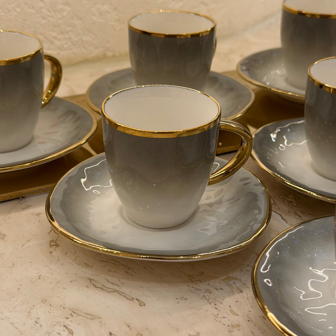 Ombre Luxe Grey & Gold Turkish Coffee Set