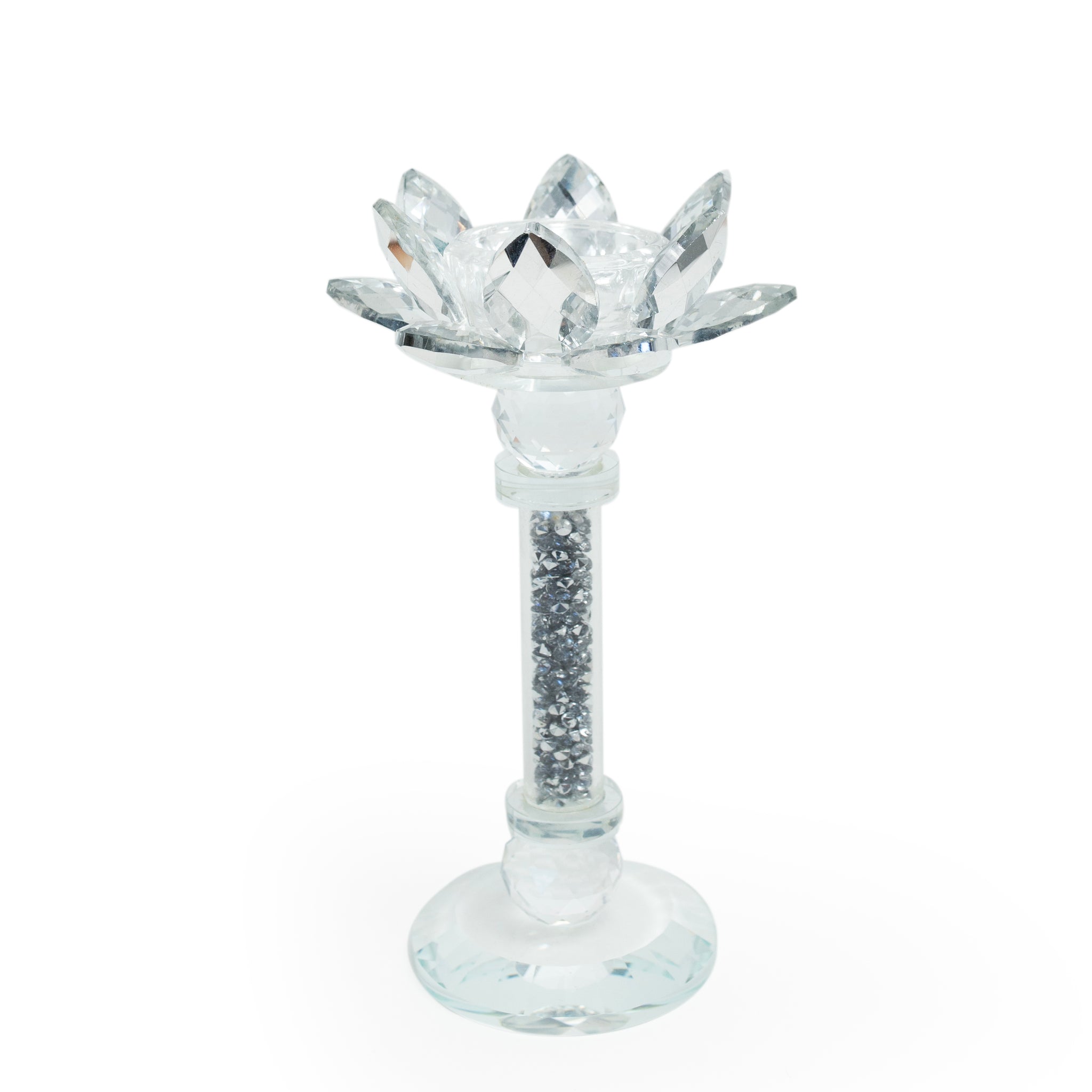 Crystal Lotus Candle Holder with Silver Bead Stem – Decorative Centrepiece
