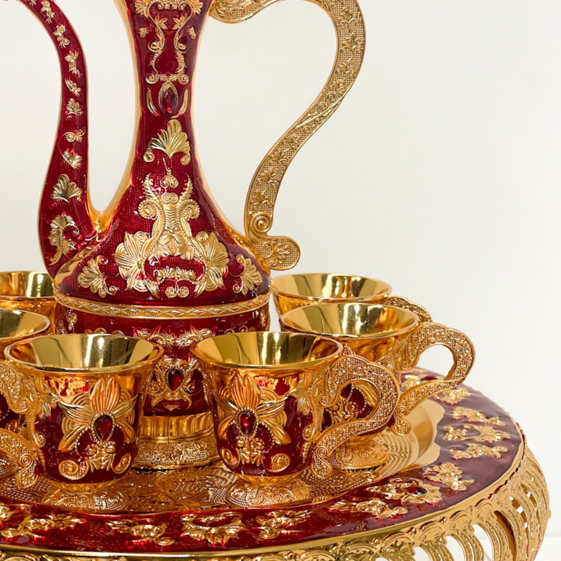 Royal Elegance Arabic Coffee Set – Red & Gold