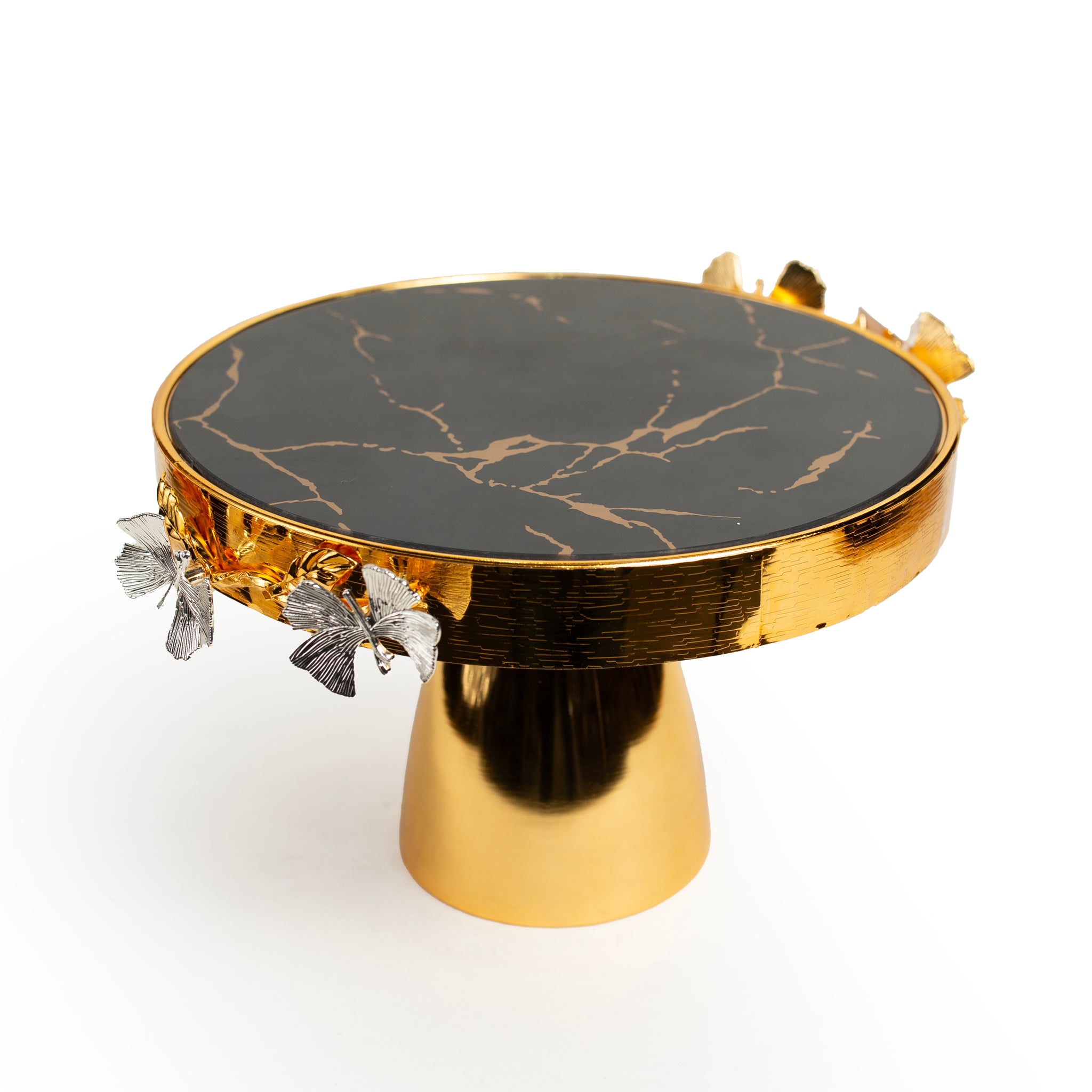 KANZ Luxe Pedestal Stand – Black Marble & Metallic Bloom