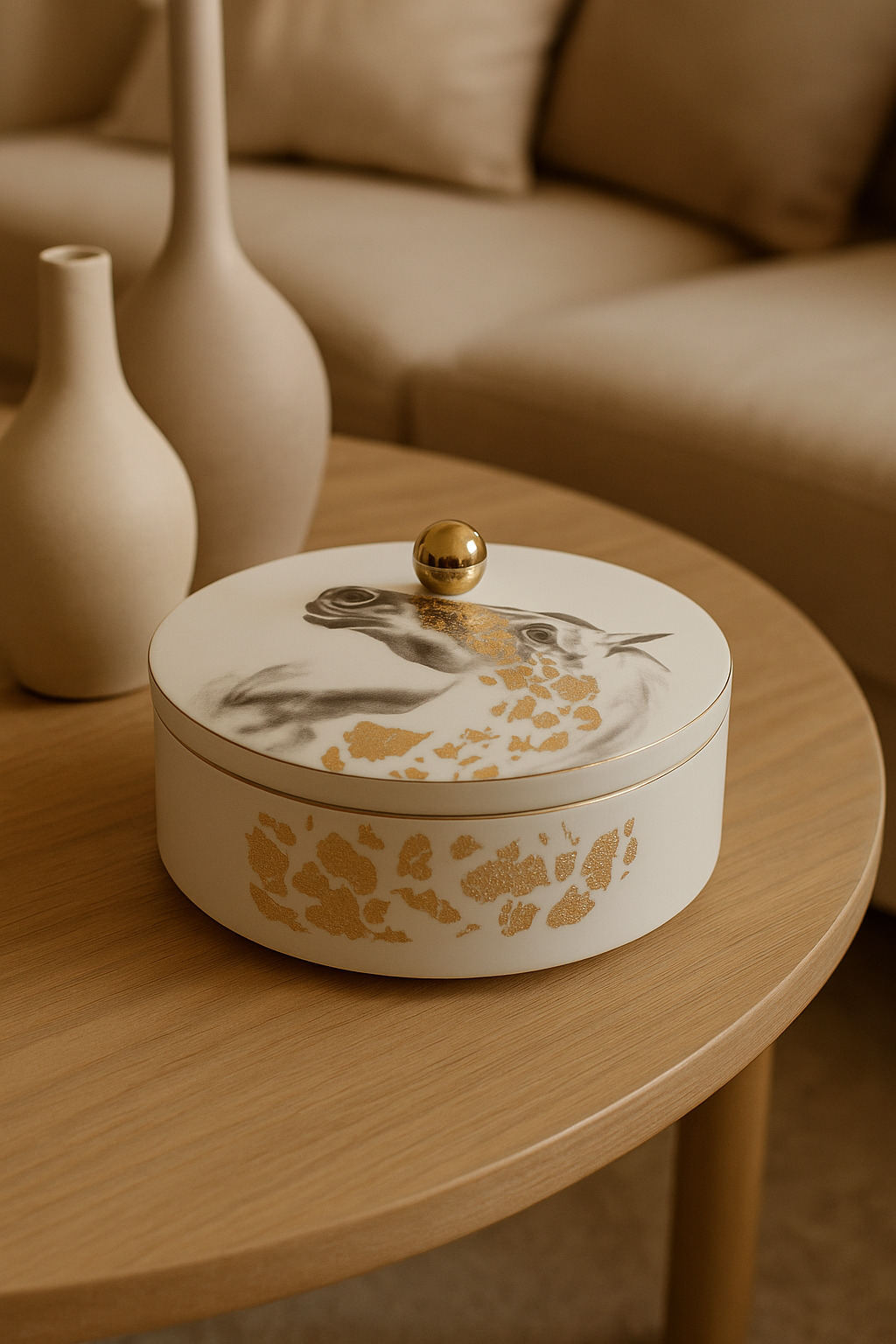 Porcelain Decorative Storage Jar – Arabian Horse Design with Gold Detail
