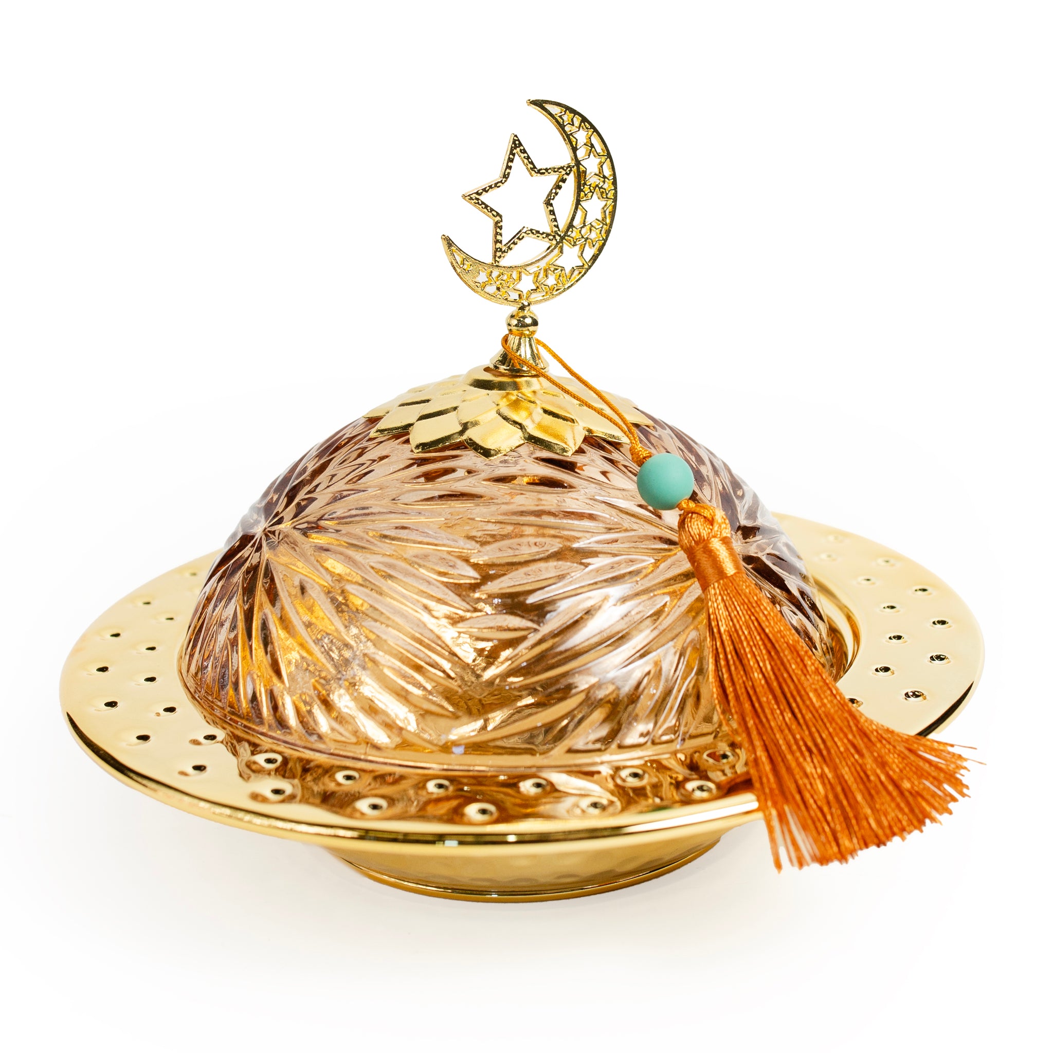 Golden Crescent Date Bowl with Tassel Lid