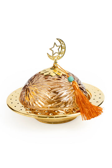 Golden Crescent Date Bowl with Tassel Lid