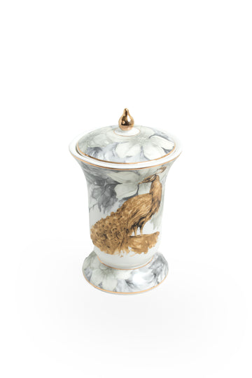 Porcelain Peacock Incense Burner with Lid and Insert – 3-Piece