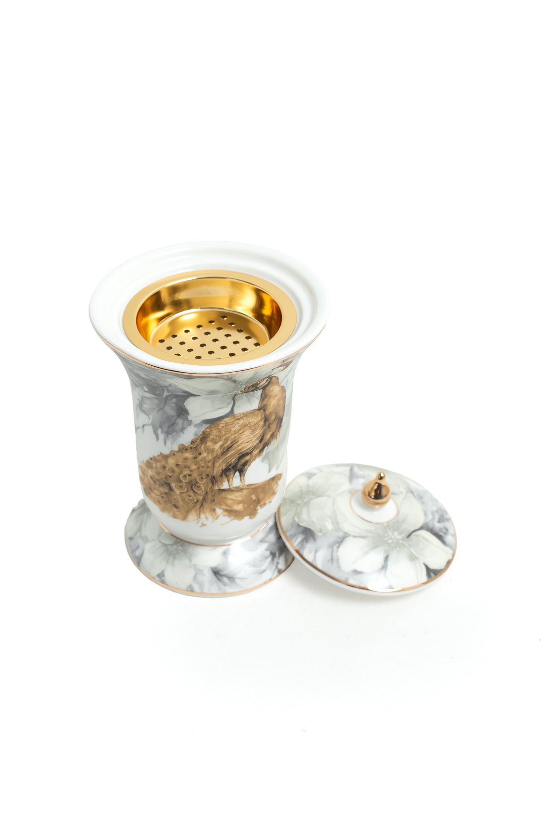 Porcelain Peacock Incense Burner with Lid and Insert – 3-Piece