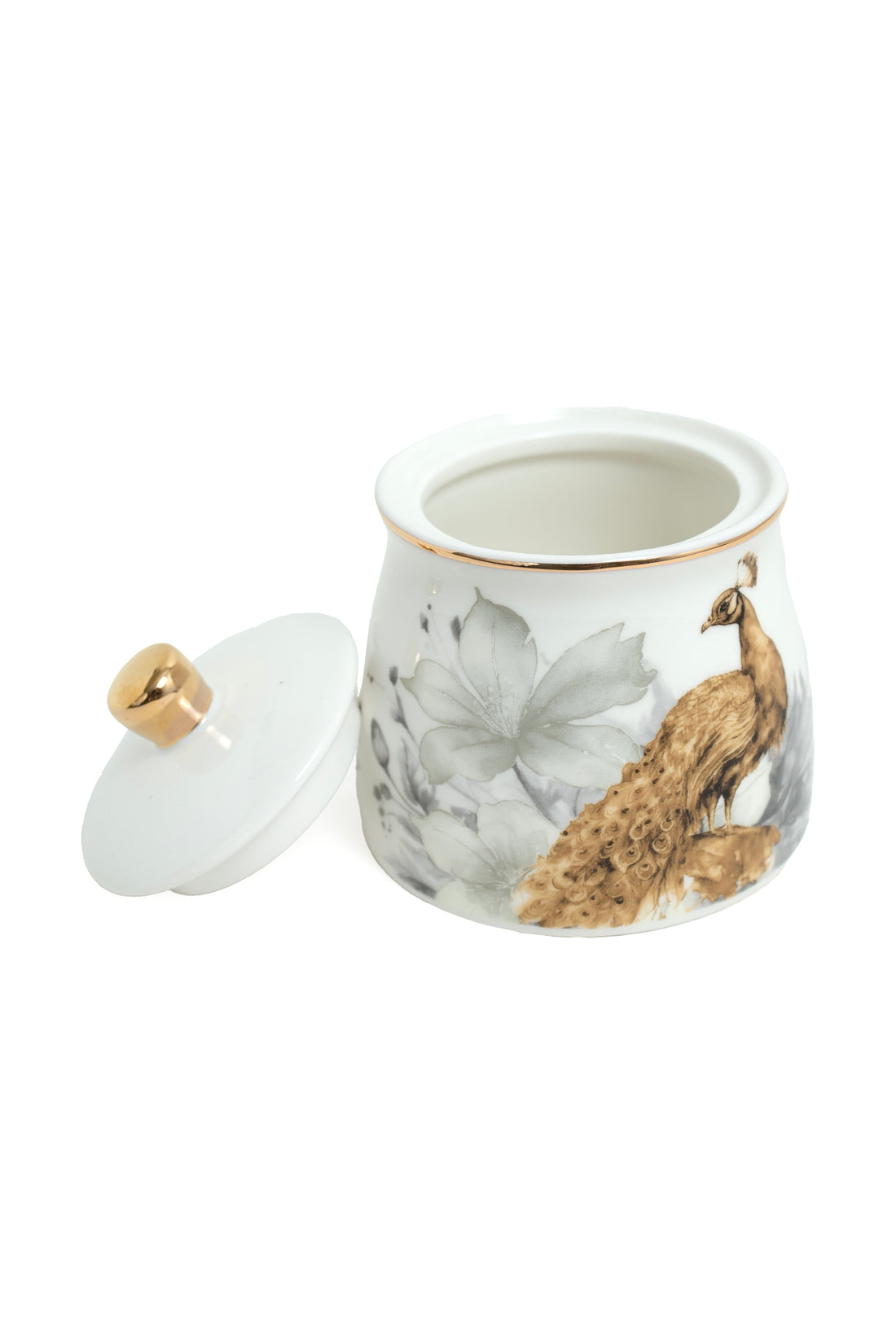 Porcelain Peacock Sugar Pot with Lid – 2-Piece